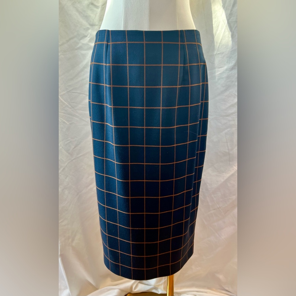 The Fold London Collingham Skirt- Checkered Navy Blue & Toffee/Camel